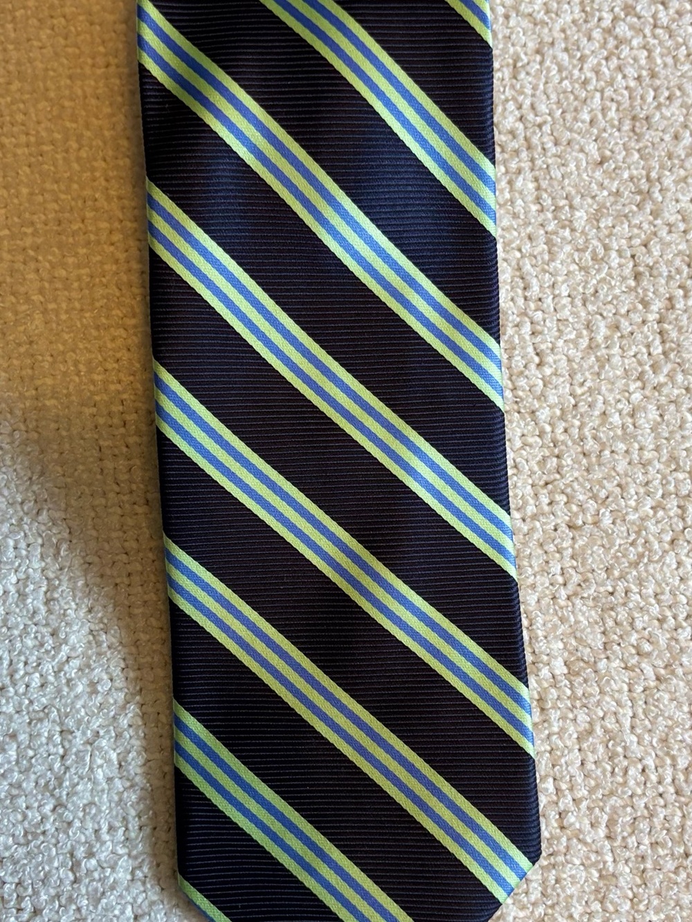 Brooks Brothers Men's Navy Green Blue Striped Silk Tie Stain Resistant Woven